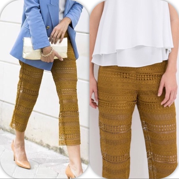 Zara Pants - Zara woman lace mustard crochet trouser pant small